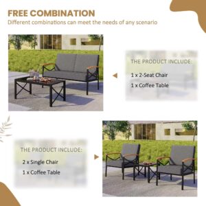 Shintenchi 5 Piece Outdoor Patio Furniture Set, Metal Sofa Conversation Set, Including Loveseat, Two Single Chairs and Two Coffee Tables for Backyard, Patio, Balcony, Poolside (Dark Grey)