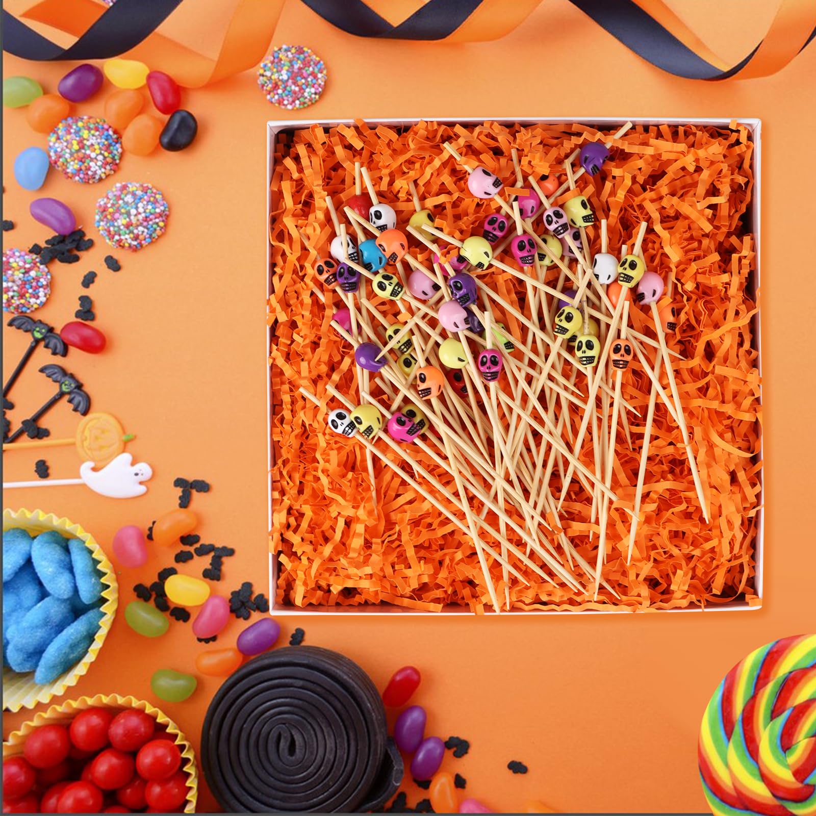 LOMIMOS 250g/8.8oz Halloween Orange Raffia Paper Confetti Shred,for Gift Wrapping Craft DIY Packaging Filling Party Decoration