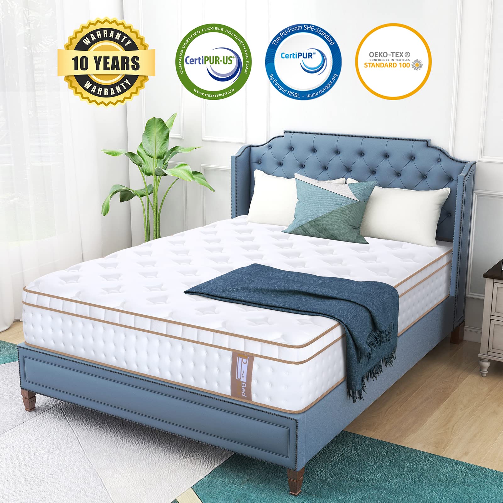 BedStory 14" Full Mattress in a Box, Hybrid Gel Memory Foam Mattress with Pocket Spring, Medium Firm Mattress with Dual Brim Design for Support&Pressure Relieving&Motion Isolation, USA Made