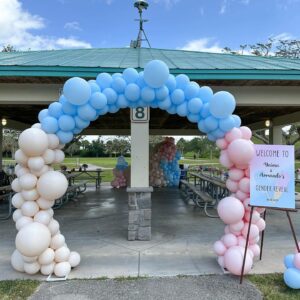 Pink and Blue Latex Balloons, 50 Pack 12 inch Pink Blue White Party Balloons with 33ft Ribbon for Gender Reveal Baby Shower Birthday Bridal Shower Wedding Party Decorations Supplies