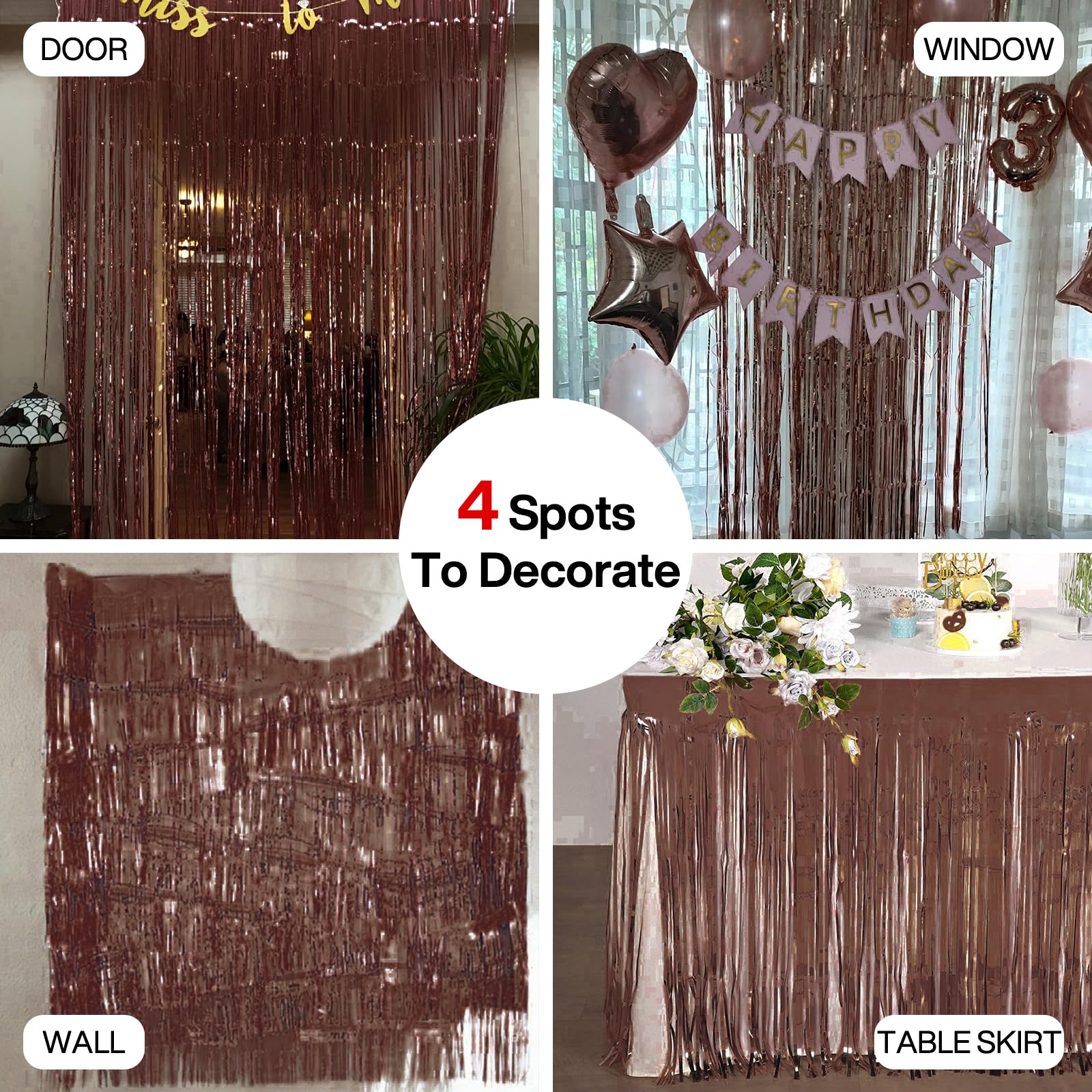 PartyWoo Foil Curtain 2 pcs, 3.3x6.6 ft Metallic Brown Tinsel Curtains, Backdrop Curtain, Foil Fringe Curtains, String Curtain, Birthday Decorations, Party Backdrop, Wedding Backdrop