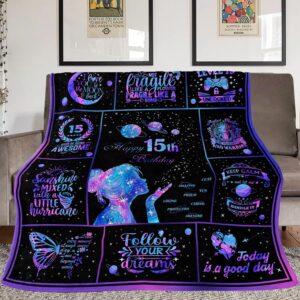 Dulkjio Gifts for 15 Year Old Girl, Quinceanera Gifts, 15 Year Old Girl Gift Ideas, Birthday Gift for 15 Years Old Girl, 15th Birthday Gifts for Teen Girls, 15 Year Old Girl Gift Throw Blanket 60"X50"