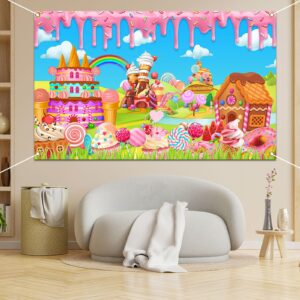 Avezano Candyland Banner Backdrop Sweet Donut Candy Background for Birthday Party Decoration Rainbow Candytown Baby Shower Photo Booth Banner, 70.8x43.3inch