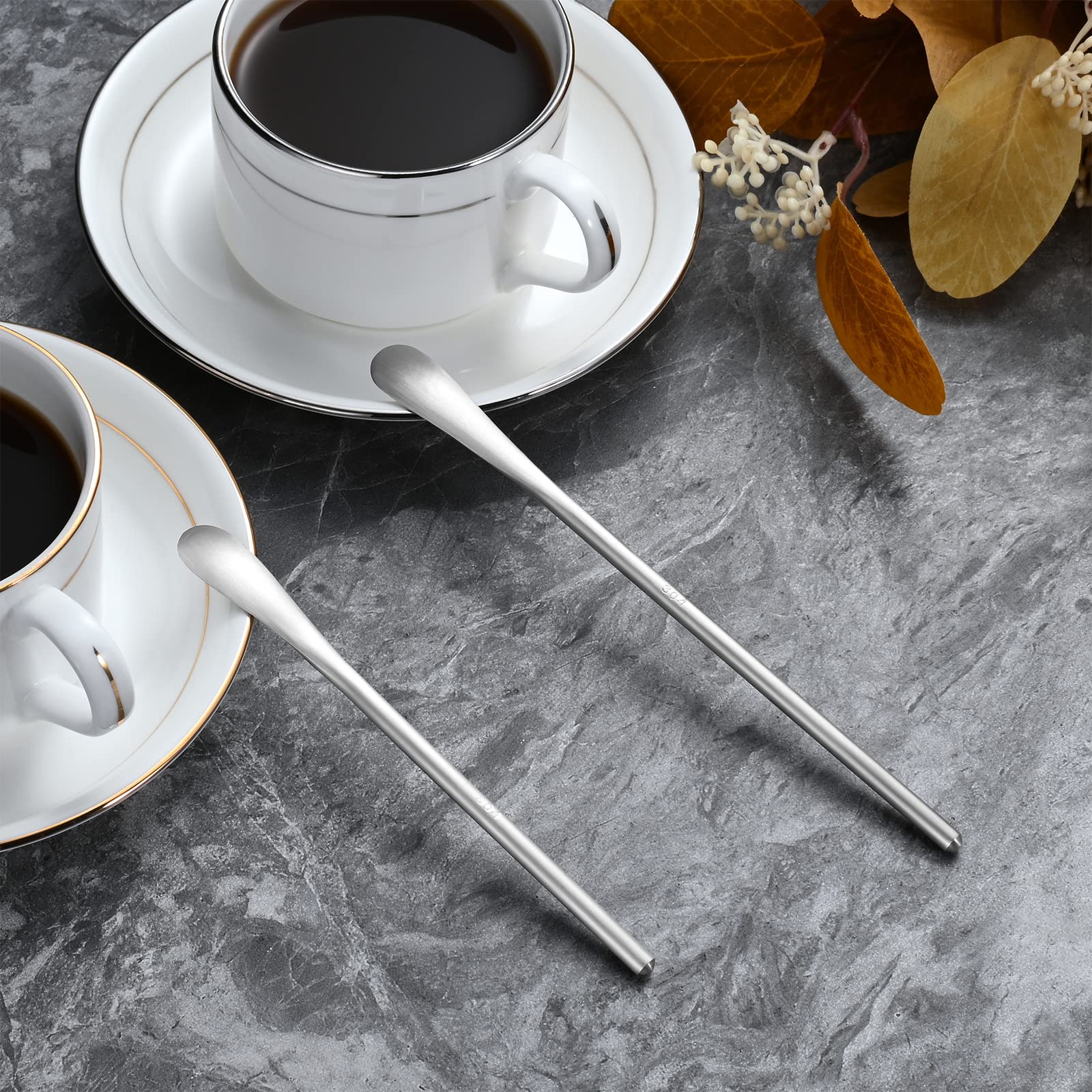 5Inch/12.8cm Coffee Stirrers Spoon,Silver Stainless Steel 304# Coffee Stir Sticks,Round Solid Handle Cocktail Beverage Iced Tea Stirring Stick,Drink Mixing Spoon,Set of 4