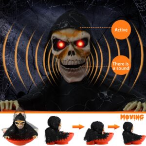 Roshtia 2 Pcs Halloween Candy Bowl Animated Skeleton and Witch Candy Bowl with LED Eyes and Creepy Sound Scary Trick or Treat Bowl Skull Screaming Candy Holder for Prank Props Party Decorations