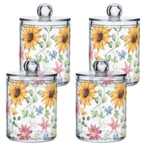 YEGAME 2 Pack Sunflower Qtip Holder Apothecary Jars with Lids, Clear Apothecary Jar Food Storage Container for Tea, Coffee, Cotton Balls, Dental Floss