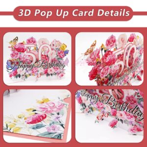 Pop Up Birthday Card Happy 50th Birthday Cards Pink Birthday Gift Card 3D Popup 50th Birthday Greeting Card Flower Card with Note Card and Envelope 50th Birthday Gifts for Women Men Wife Mother Father