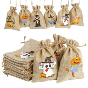 lokipa 36 pcs halloween burlap gift bags with drawstring small jute pouches for kids adults party supplies