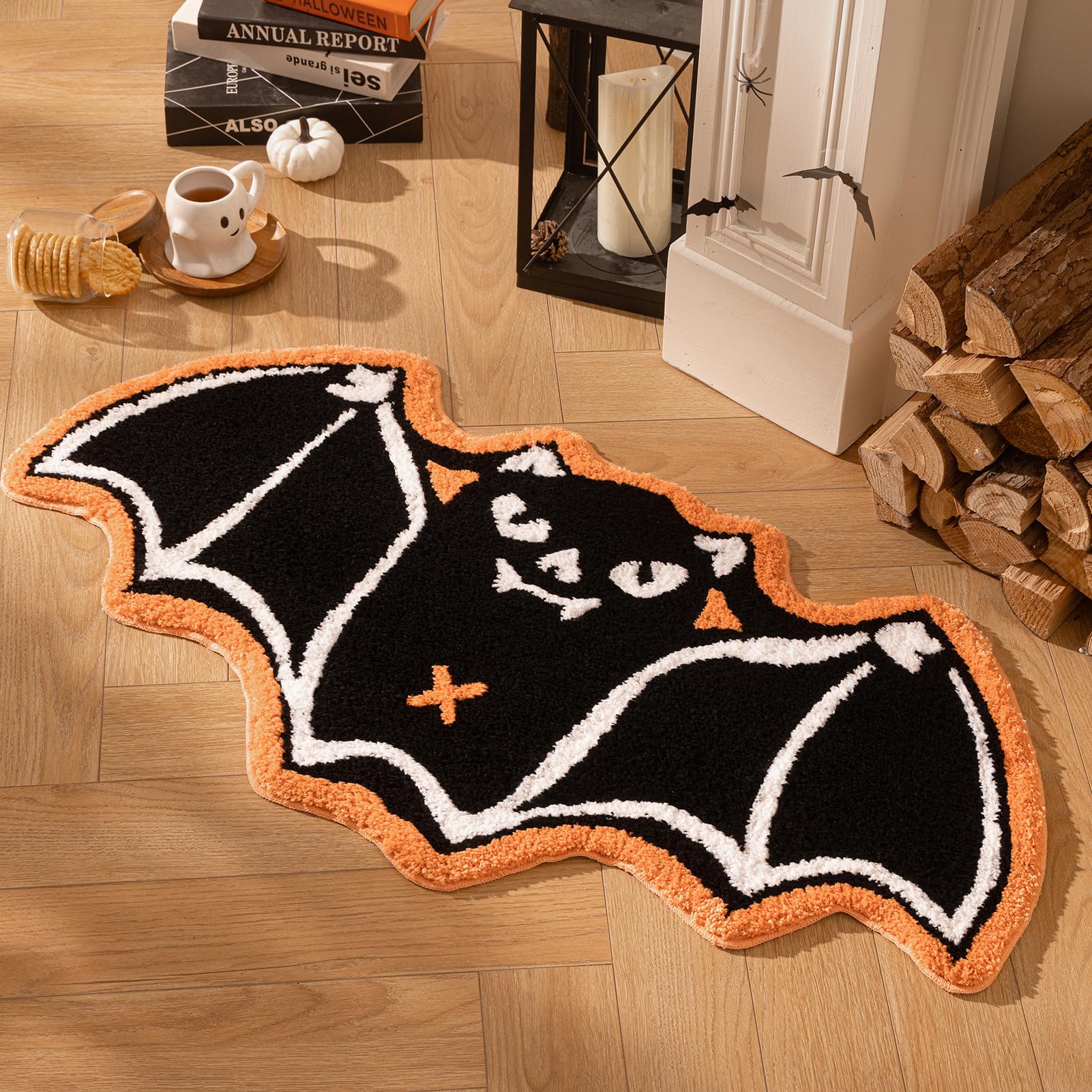 Ashler Halloween Spider Web Rug, Spiderweb Bath Mat for Halloween Decor, Gothic Bathroom Rug, Spiderweb Area Rug Non-Slip Tufted Mats for Front Door, Living Room, Bedroom, Kids' Room, 3x3ft, Black