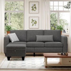 Youmumeub Sectional Sofa Couch, Convertible L Shaped Couches with Ottoman, Dark Grey Modern Small Modular Sofas for Living Room, Apartment Small Space