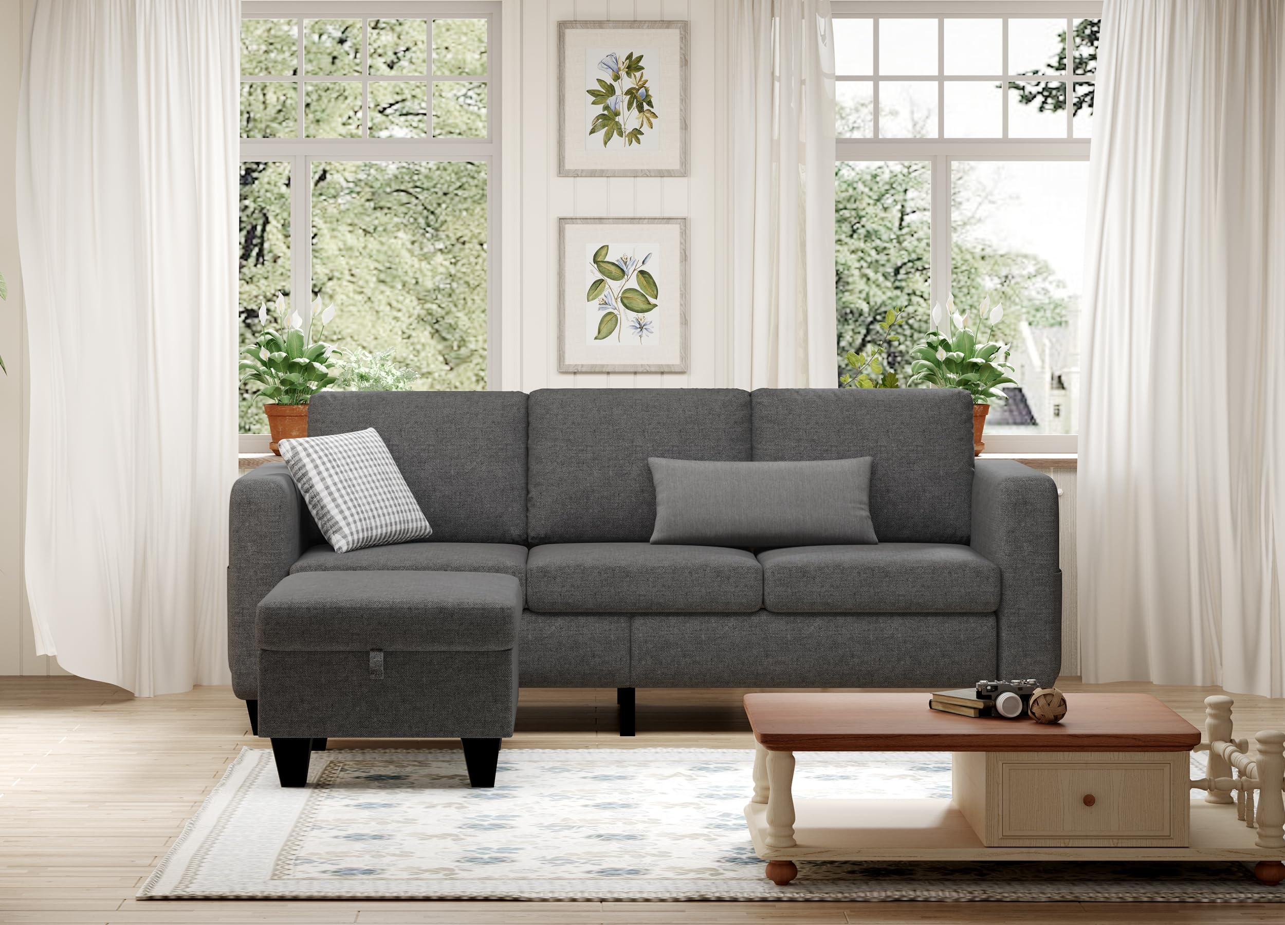 Youmumeub Sectional Sofa Couch, Convertible L Shaped Couches with Ottoman, Dark Grey Modern Small Modular Sofas for Living Room, Apartment Small Space