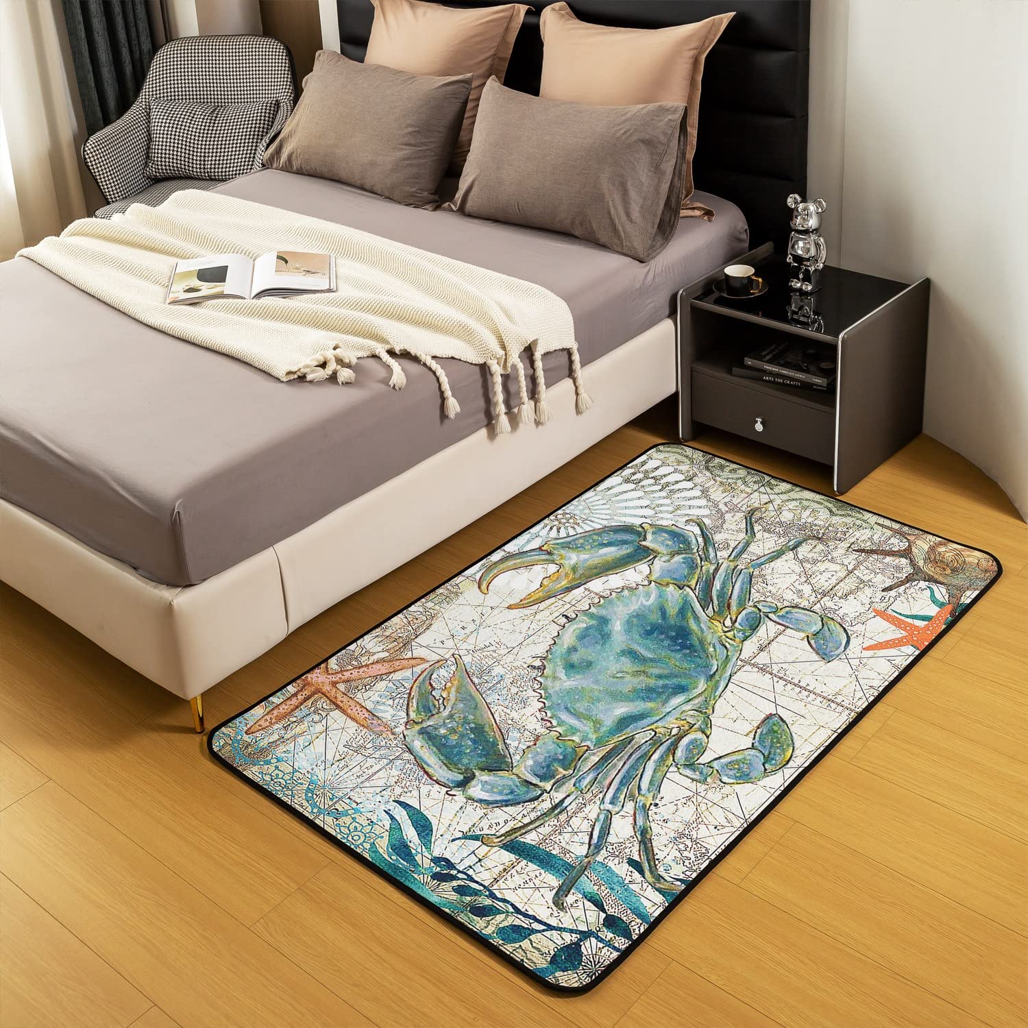 Erosebridal Sea Beach Theme Carpet 5'x7' Kids Ocean Crabs Print Area Rug 3D Crab Indoor Floor Mat,Marine Life Animal Decorative Rug,Teal Blue Accent Rug Set Bedroom Living Room Bedside Dining