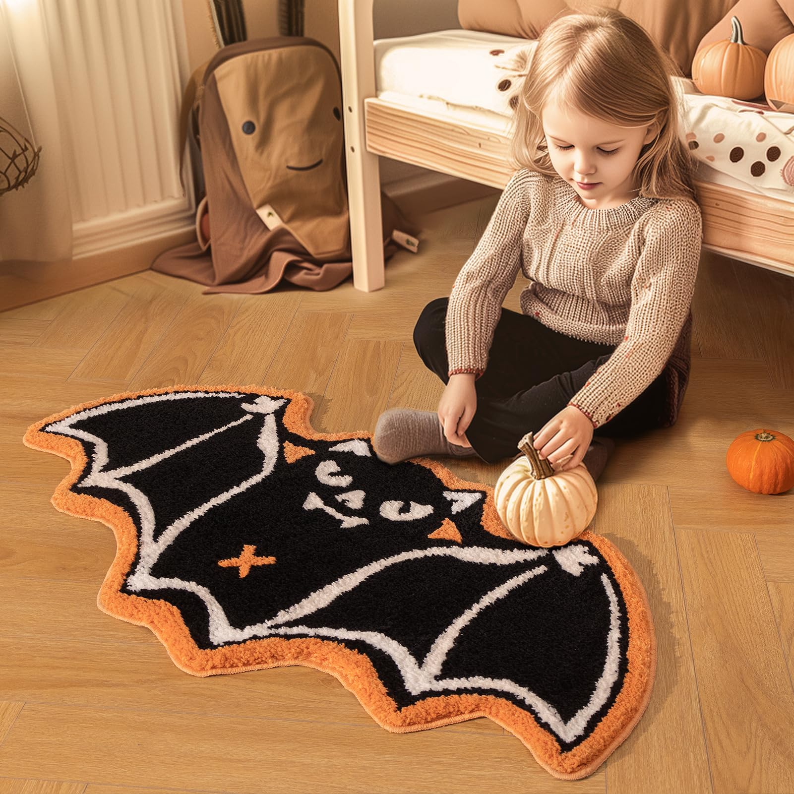 Ashler Halloween Spider Web Rug, Spiderweb Bath Mat for Halloween Decor, Gothic Bathroom Rug, Spiderweb Area Rug Non-Slip Tufted Mats for Front Door, Living Room, Bedroom, Kids' Room, 3x3ft, Black