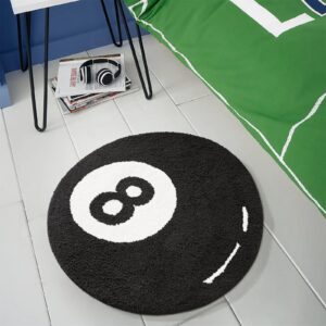 estmy black 8 ball rug, cute unique cool fun 3ft round area rugs for bedroom bathroom living room dorm non slip washable funky aesthetic bedroom accent floor carpet, funny gift for billiards lovers