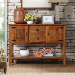 ywufuart 48" solid wood buffet sideboard,farmhouse console table with bottom shelf,retro-style storage cabinet for entryway,living room,dining room,kitchen,brown