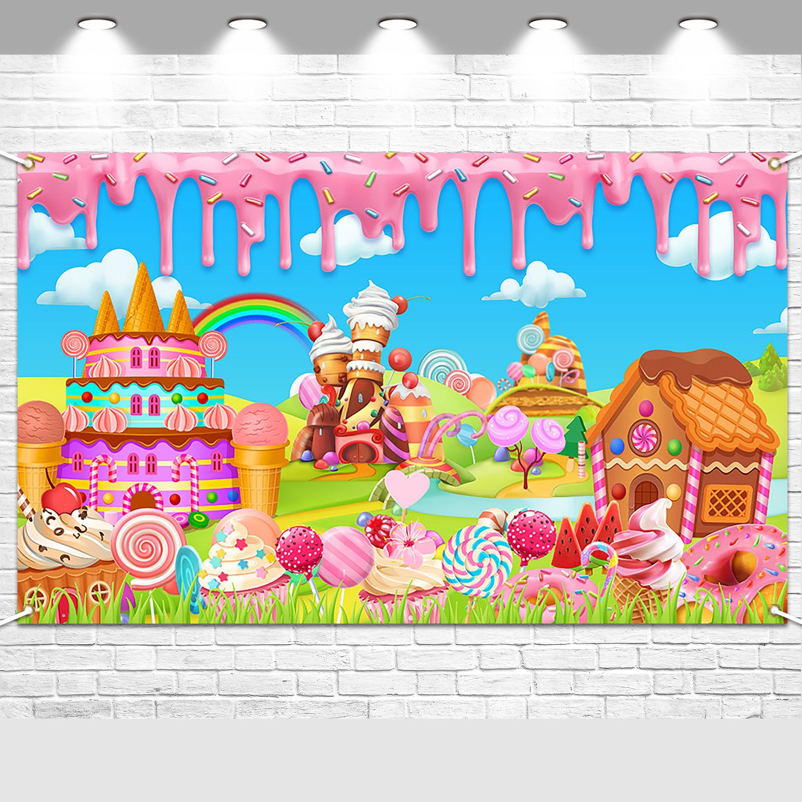 Avezano Candyland Banner Backdrop Sweet Donut Candy Background for Birthday Party Decoration Rainbow Candytown Baby Shower Photo Booth Banner, 70.8x43.3inch