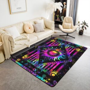 erosebridal sun and moon rug 3x5, colorful tie dye area rug, mystic stars carpet, psychedelic celestial astrology bohemian constellation zodiac washable decorative rug for bedside