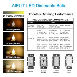 AIELIT Frosted E12 LED Candelabra Bulb, 2 Watt(25W Equivalent), Soft Warm 2700K, Dimmable CA10 Flame Tip LED Light Bulbs for Pendant Chandelier Ceiling Fans, 4-Pack