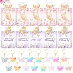 leinuosen 32 pieces butterfly party favors bags set 16 thank you for fluttering by gift bag 16 pcs butterfly keychains butterfly paper bags butterfly goodie bag treat bag for baby shower party favors