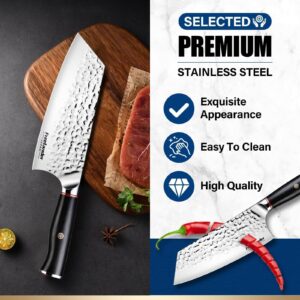 Freelander Chef Knife, 7.72 Inch High Carbon Meat Cleaver Knife, Professional Japanese Stainless Steel Knife for Meat and Vegetables - Ergonomic Handle for Home and Kitchen