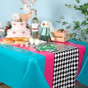 Buryeah 3 Pcs Wonderland Tablecloth Wonderland Party Decorations Checkered Plastic Tablecloth Cartoon Table Decorations Tea Party Tablecloth for Wonderland Birthday Party Supplies, 54 x 108(Checked)