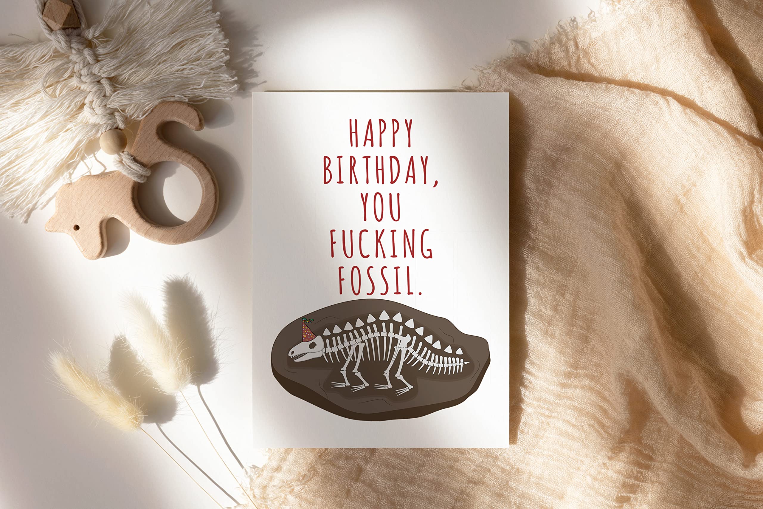 LissiArt97 Happy Birthday You Fucking Fossil Card - Funny Old Guy Birthday Card - Funny Birthday Man Woman - Rude Birthday Card - Birthday Greeting Card