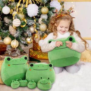 KWQBWQF Cute 3D Green Frog Plush Pillow Toy 12 Inch, Cool Chubby Frog Plushie Room Decor, Soft Stuffed Animals Toy Hugging Plush Gift for Kids