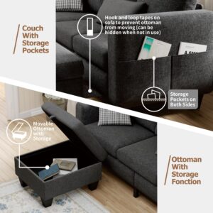 Youmumeub Sectional Sofa Couch, Convertible L Shaped Couches with Ottoman, Dark Grey Modern Small Modular Sofas for Living Room, Apartment Small Space