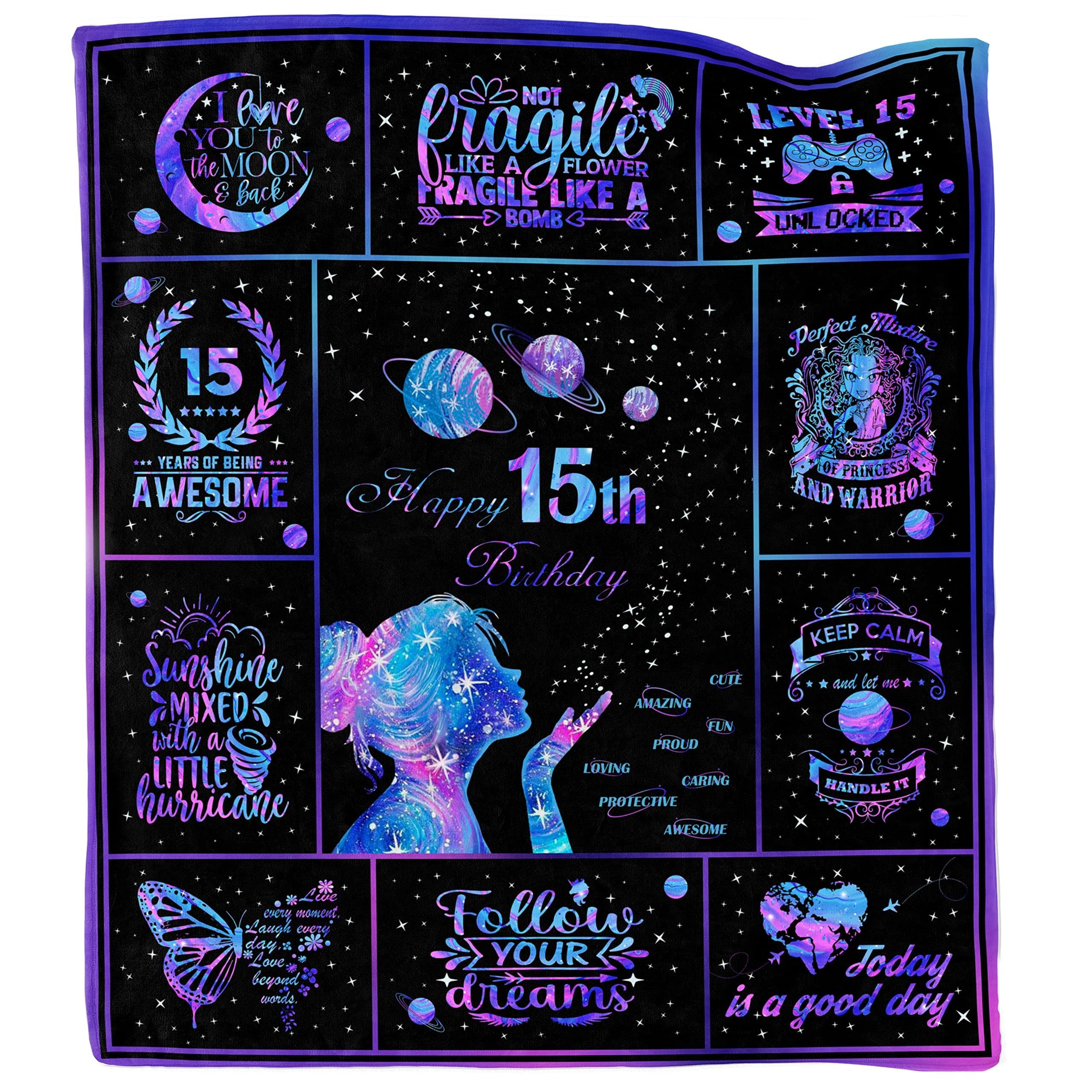 Dulkjio Gifts for 15 Year Old Girl, Quinceanera Gifts, 15 Year Old Girl Gift Ideas, Birthday Gift for 15 Years Old Girl, 15th Birthday Gifts for Teen Girls, 15 Year Old Girl Gift Throw Blanket 60"X50"