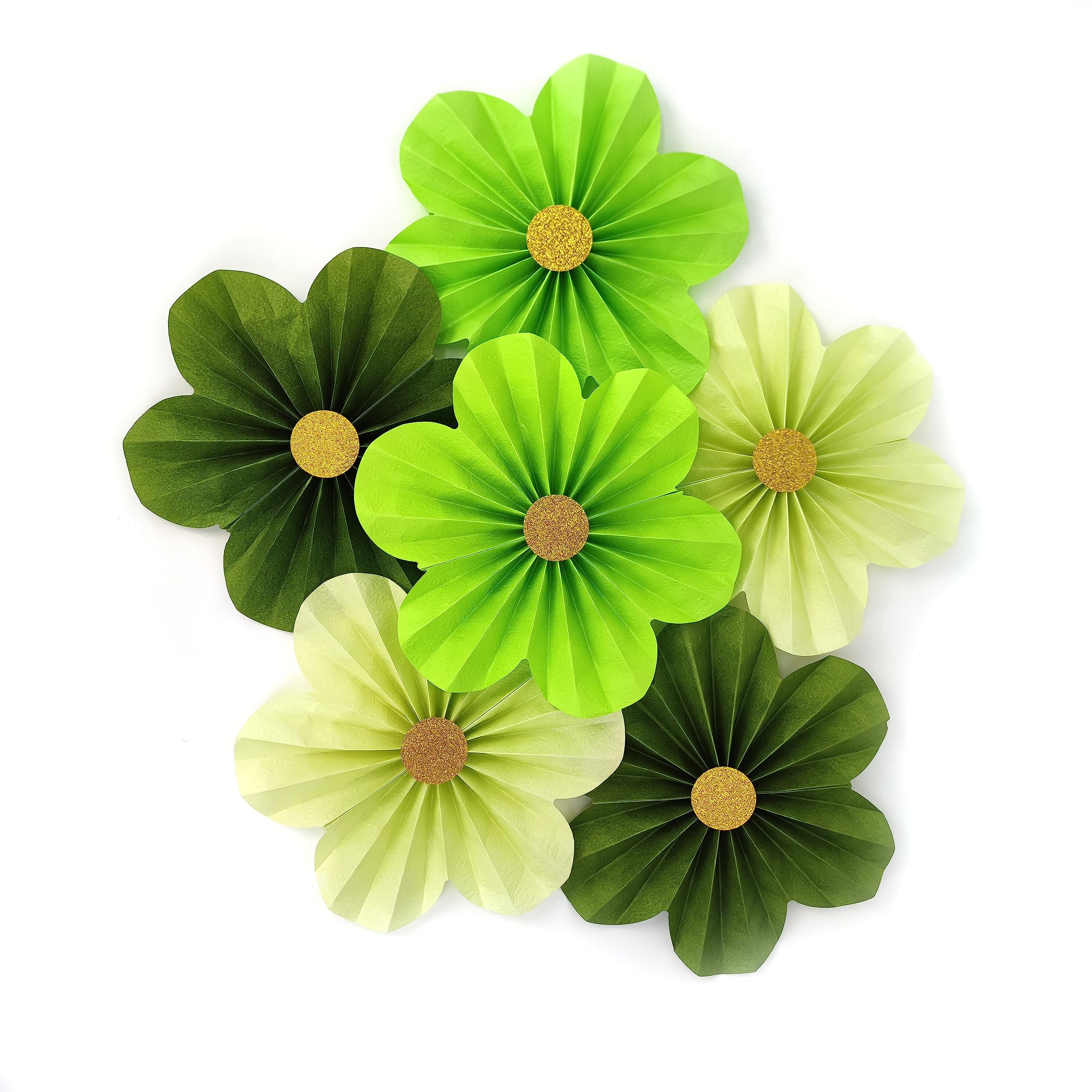 Mybbshower 12 inch Paper Flower for Wedding Fan Photo Backdrop Bridal Shower Birthday Party Decorations Pack of 6 (Green Party)