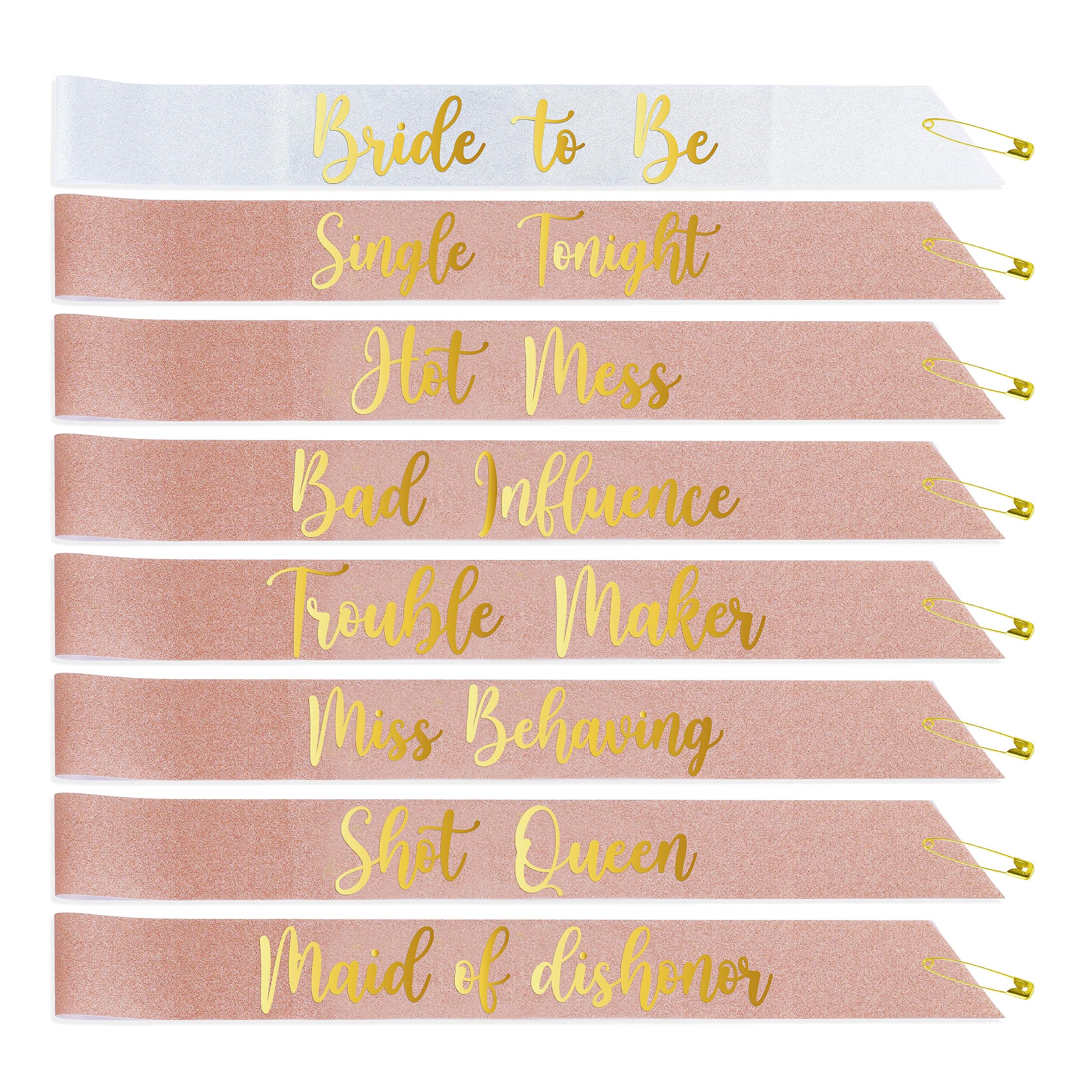 Bride/Bridesmaid sash(8 Pack) Glitter sash, Team Bride sash,Bachelorette sash Set for Bridesmaids,Maid of Honor, Bridal Shower and Hen Party Decorations, Favors,Accessories and Supplies, to be Bride