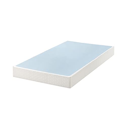 MELLOW 7.5 Inch Metal Box Spring Mattress Foundation with Wood Slats and Fabric Cover, King, White