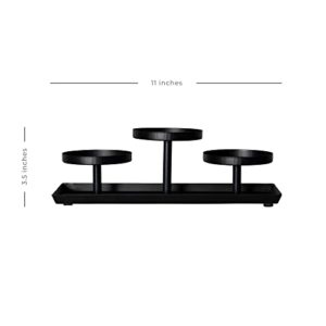 Stratton Home Decor Candle Candelabra Centerpiece | Small Black Pillar Candle Stand with a Matte Finish | Rustic Metal Pillar Candle Holder Decor for Tabletops and Counters | 11"x3.5"x3.5"