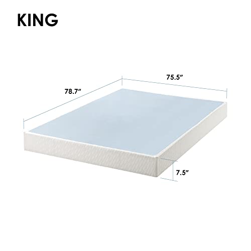 MELLOW 7.5 Inch Metal Box Spring Mattress Foundation with Wood Slats and Fabric Cover, King, White