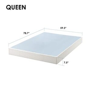 MELLOW 7.5 Inch Metal Box Spring Mattress Foundation with Wood Slats and Fabric Cover, Queen, White