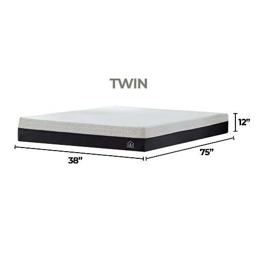 SERENITY HOME 12 inch Twin Memory Foam Mattress with Ventilated Cooling Gel Foam| Pressure and Stress Relief | Motion Isolation | Twin Mattress in a Box | Medium Firm | Twin | 12 Inches,White