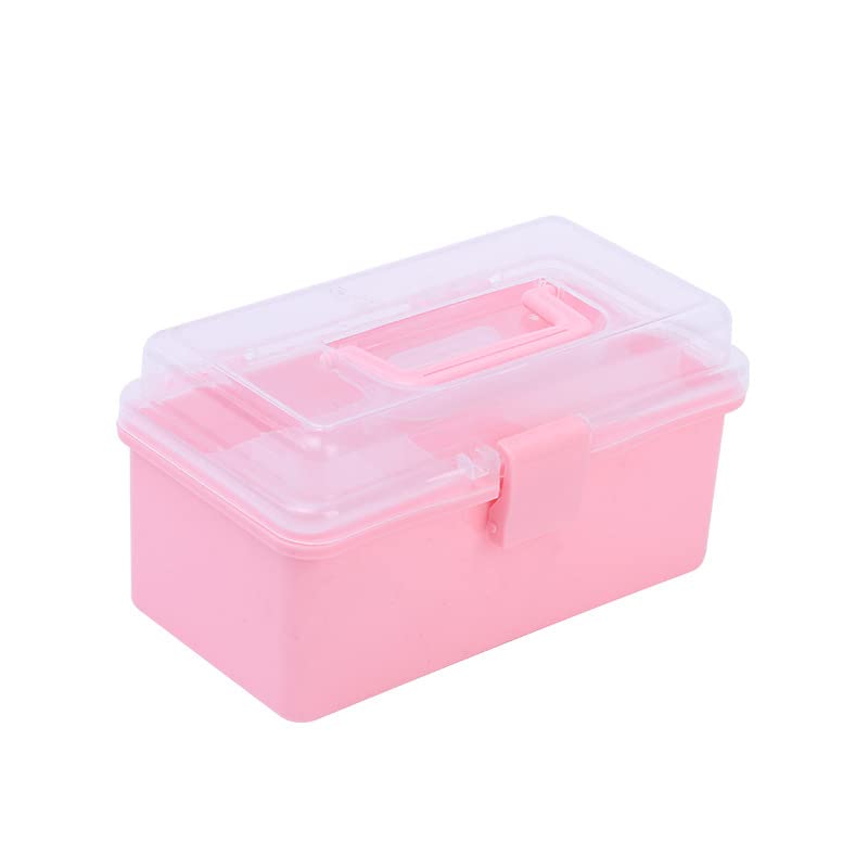 Pink Craft Box Art Box 3-Layer Plastic Portable Storage Box with Handle, Nail Sewing Organizer, Pink Toolbox, Hair Supplies Storage Box