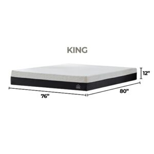 SERENITY HOME 12 inch King Size Memory Foam Mattress with Ventilated Cooling Gel Foam| Stress Relief Mattress 12 inch| Motion Isolation| King Mattress in a Box| Medium Firm | King | 12 Inch, White