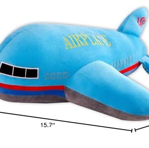 AUCOOMA Stuffed Airplane Plush Toys Blue Plane Pillow,Gifts for Kids Adults 15.7 inches