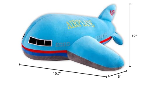 AUCOOMA Stuffed Airplane Plush Toys Blue Plane Pillow,Gifts for Kids Adults 15.7 inches