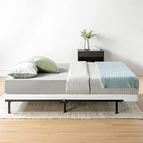 MELLOW 4 Inch Metal Box Spring Mattress Foundation with Wood Slats and Fabric Cover, Full, White