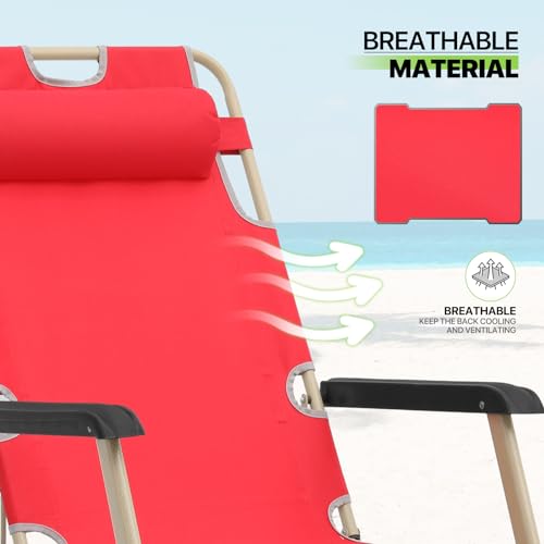 Magshion Folding Reclining 3-Position Patio Chairs Outdoor Chaise Lounge Chairs Patio Furniture Folding Portable Outside Recliner Chair for Poolside Backyard and Beach, 300 lbs (Red)