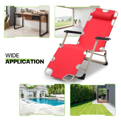 Magshion Folding Reclining 3-Position Patio Chairs Outdoor Chaise Lounge Chairs Patio Furniture Folding Portable Outside Recliner Chair for Poolside Backyard and Beach, 300 lbs (Red)