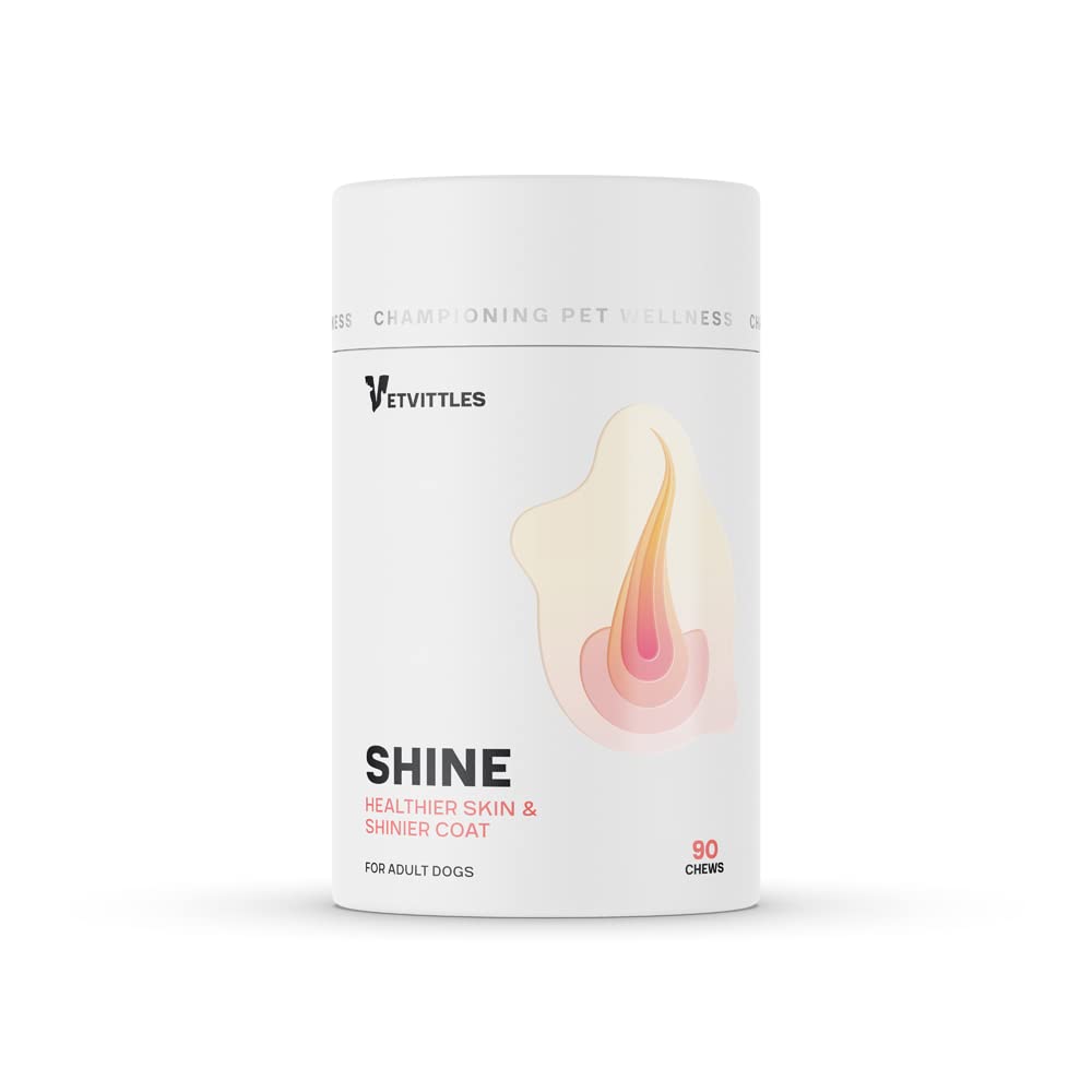 VetVittles Shine for Adult Dogs - Natural Skin & Coat Support - Promotes Healthy Skin, and Shiny Coat, May Help Reduce Shedding - 90 Soft Chews