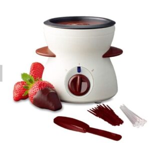 chocolate melting pot fondue pot electric set for chocolate and cheese with dipping forks, 9-ounce detachable bowl, for chocolate melts cheese melts (white)