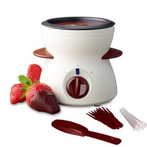 Chocolate Melting Pot Fondue Pot Electric Set for Chocolate and Cheese with Dipping Forks, 9-ounce Detachable Bowl, for Chocolate Melts Cheese Melts (White)