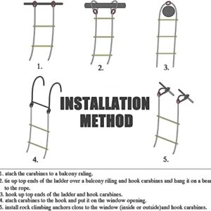 Flame Resistant Emergency Fire Safety Evacuation Ladder,Emergency Fire Escape Ladder Flame Resistant Safety Extension Rope Ladder with 2 Hooks,Homes Reusable Compact & Portable External Ladder