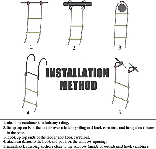 Flame Resistant Emergency Fire Safety Evacuation Ladder,Emergency Fire Escape Ladder Flame Resistant Safety Extension Rope Ladder with 2 Hooks,Homes Reusable Compact & Portable External Ladder