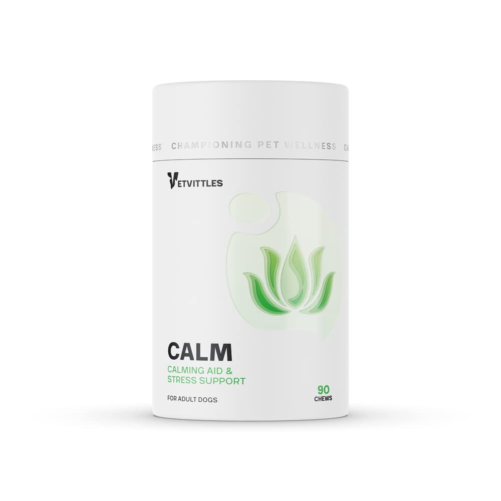 VetVittles Calm for Adult Dogs - Natural Calming Aid and Stress Support - Effective Stress Reliever, Supports Healthy Sleep, Promotes Overall Calmness - 90 Soft Chews.