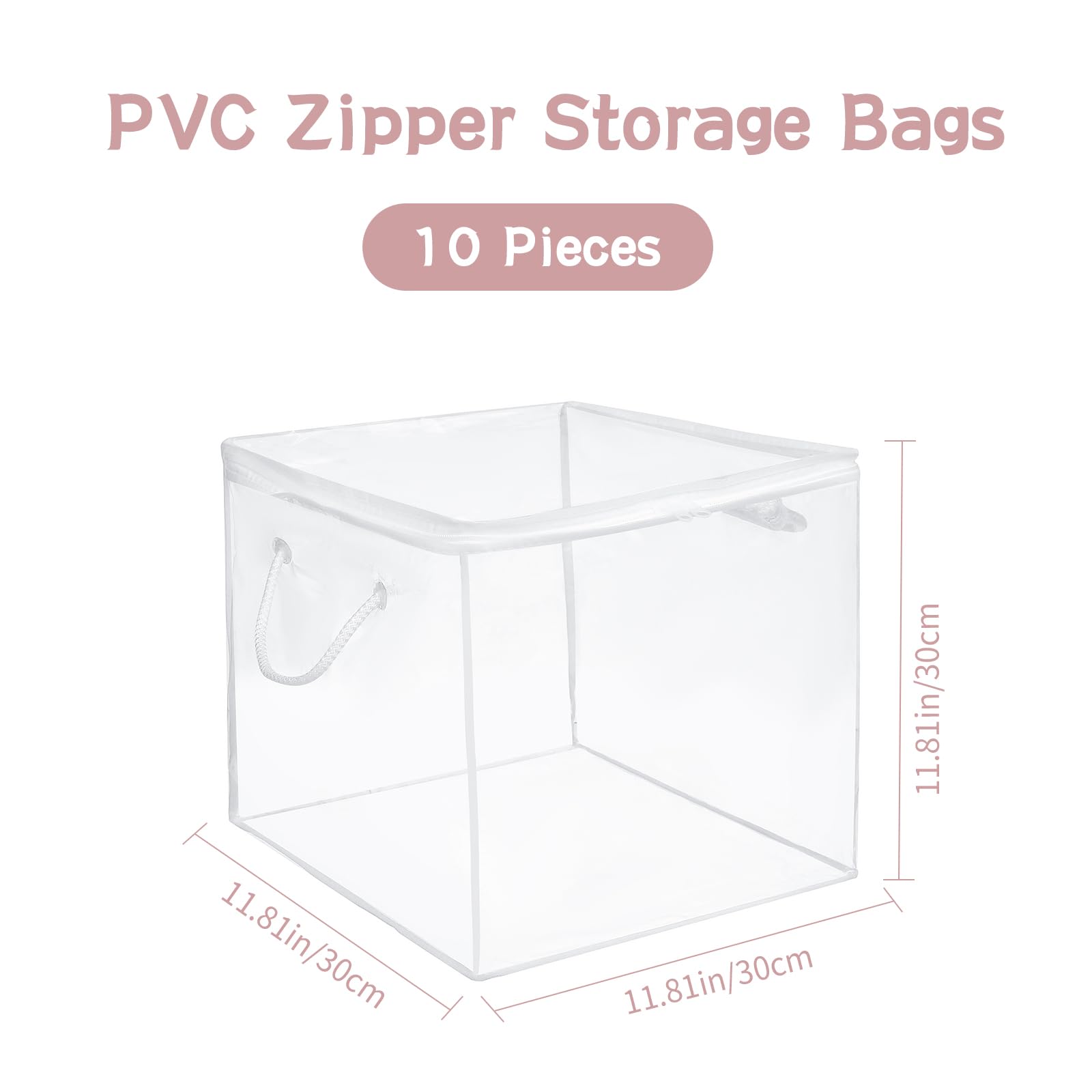 Remittur 10 PCS Clear Zippered Storage Bags with Handles,Sweater Storage with Two-Way Zipper,Foldable Closet Organizer Bed Sheet Organizer,Cube Plastic Storage Organizer,Bag,Bin for Clothes,Towel